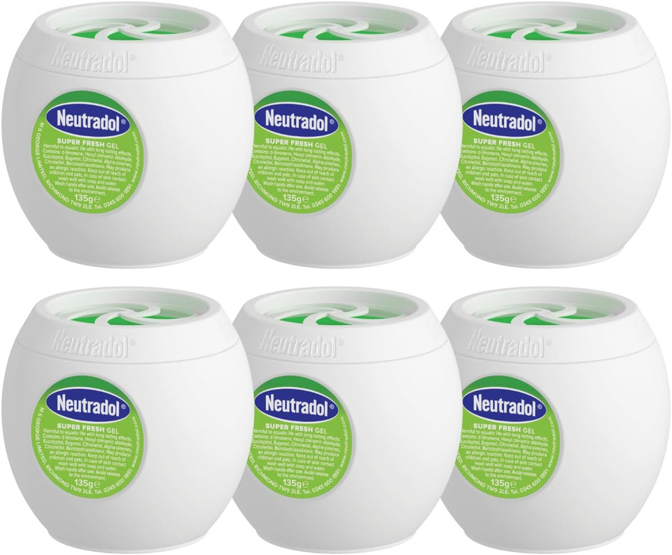 Neutradol Slow Release Gel, Air Freshener and Odour Eliminator, No Plug or Spray Needed, Super Fresh, Multipack of 6 x 135g