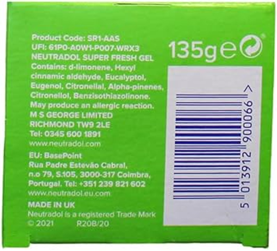 Neutradol Slow Release Gel, Air Freshener and Odour Eliminator, No Plug or Spray Needed, Super Fresh, Multipack of 6 x 135g