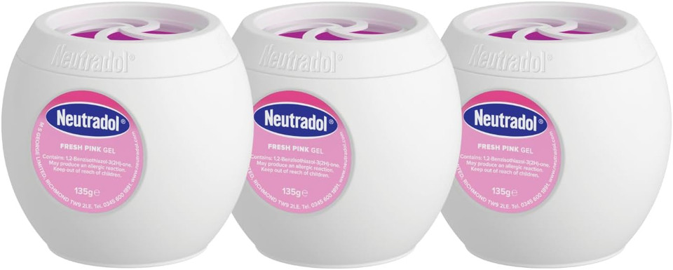 Neutradol Slow Release Gel, Air Freshener and Odour Eliminator, No Plug or Spray Needed, Fresh Pink, Multipack of 3 x 135g