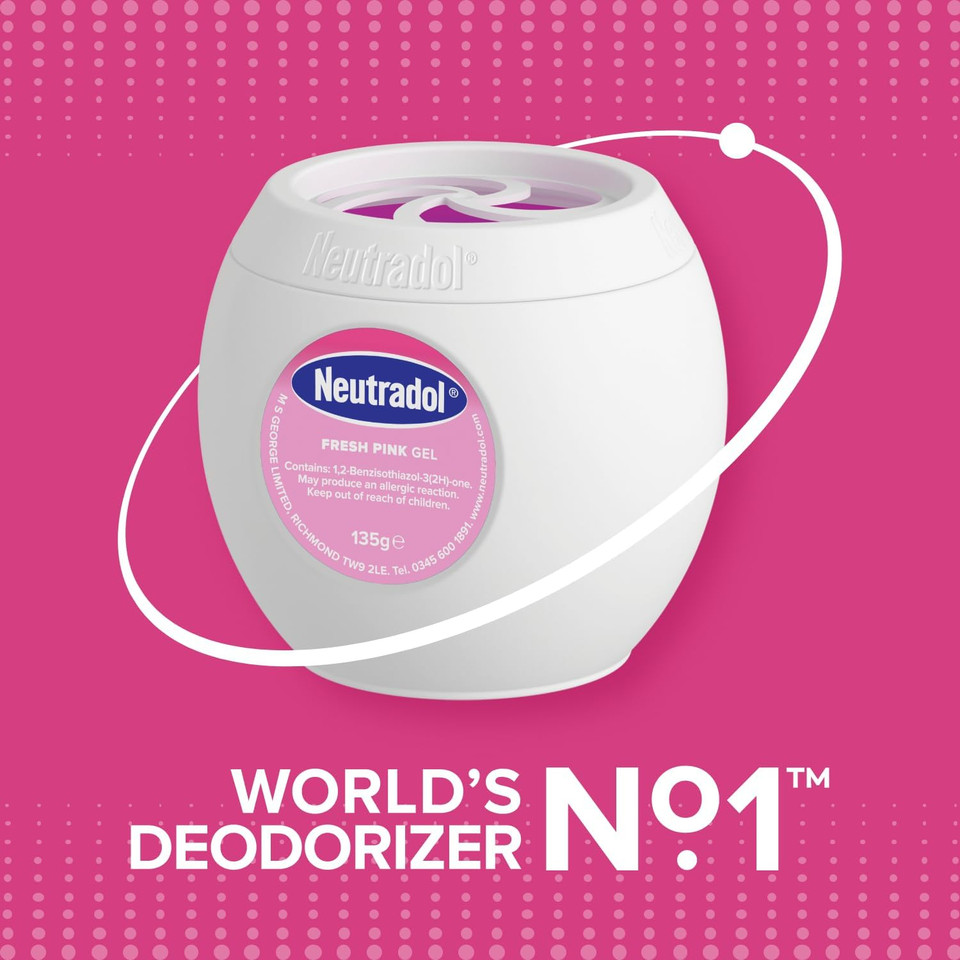 Neutradol Slow Release Gel, Air Freshener and Odour Eliminator, No Plug or Spray Needed, Fresh Pink, Multipack of 3 x 135g