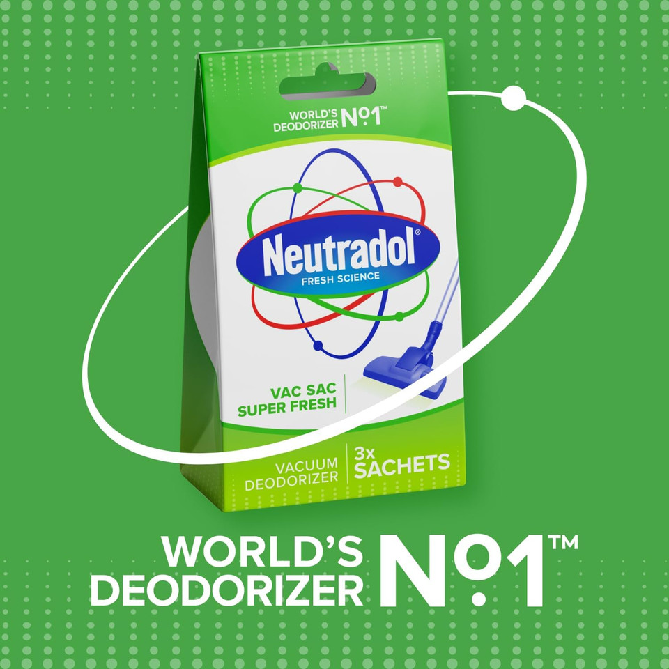 Neutradol Vac Sacs Vacuum Deodoriser, Place in Vacuum Cleaner Bags & Dust Bags, Super Fresh, Multipack of 6 x 3 Vac Sacs