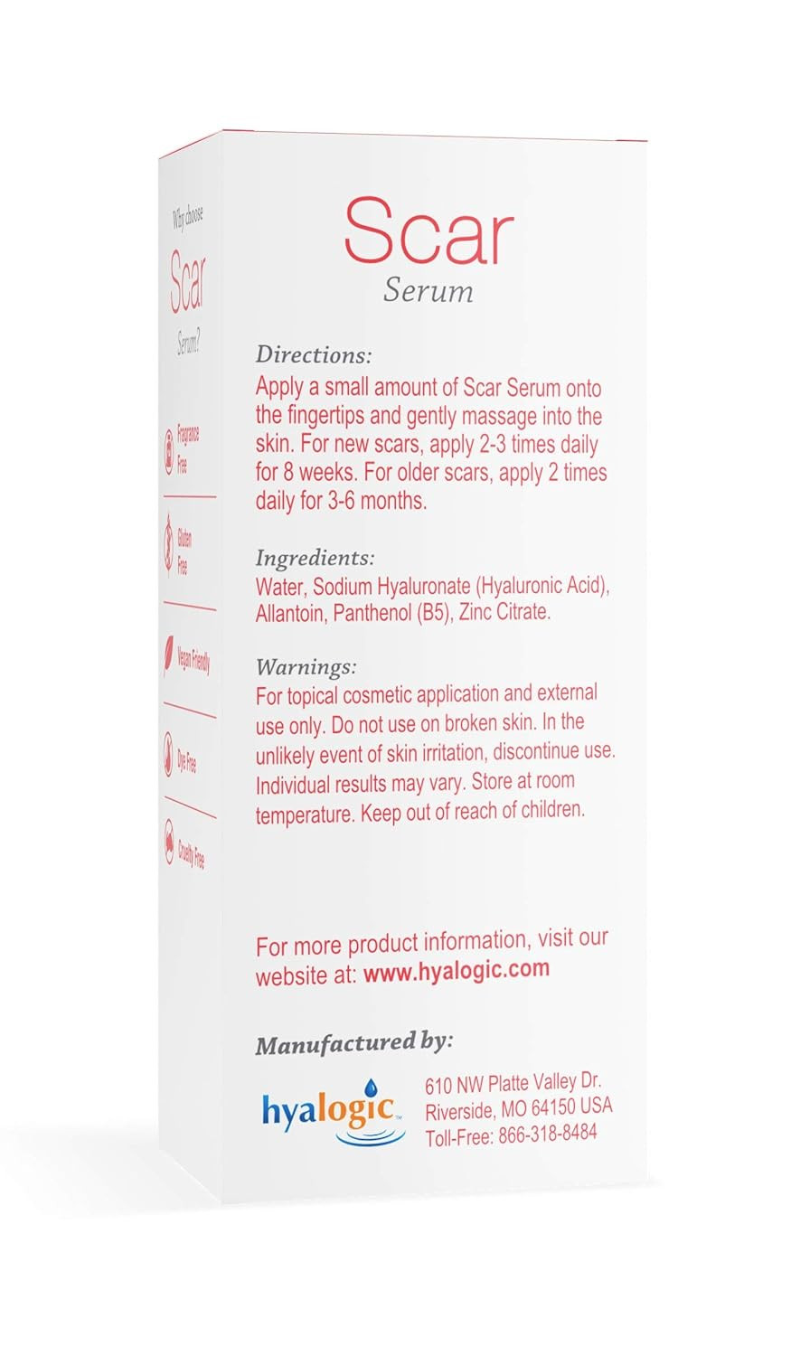 Hyalogic Scar Serum For Bodyã¢ÂW/Hyaluronic Acid, Allantoin & B5 Panthenolã¢ÂCruelty-Free, Non-Oily, Odorlessã¢ÂReduces The Appearance Of Scars & Stretch Marks (0.47 Fl. Oz.)