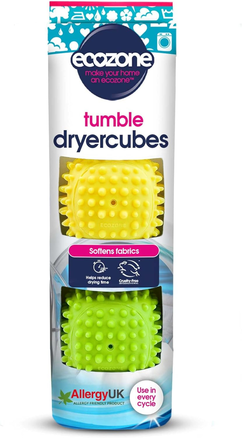 Ecozone Dryer Cubes, 2 x 3-in-1 Square Shaped Rubber Tumble Dryer Machine Laundry Balls, Softens Clothes & Reduces Drying Time, Vegan & Non Toxic Eco-Friendly, Energy Saving  Set of 2