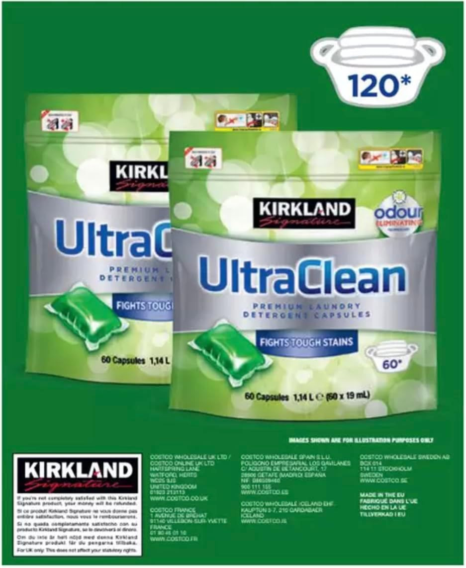 Kirkland Signature Ultra Clean Laundry Bio Detergent, 2 x 60 Pack