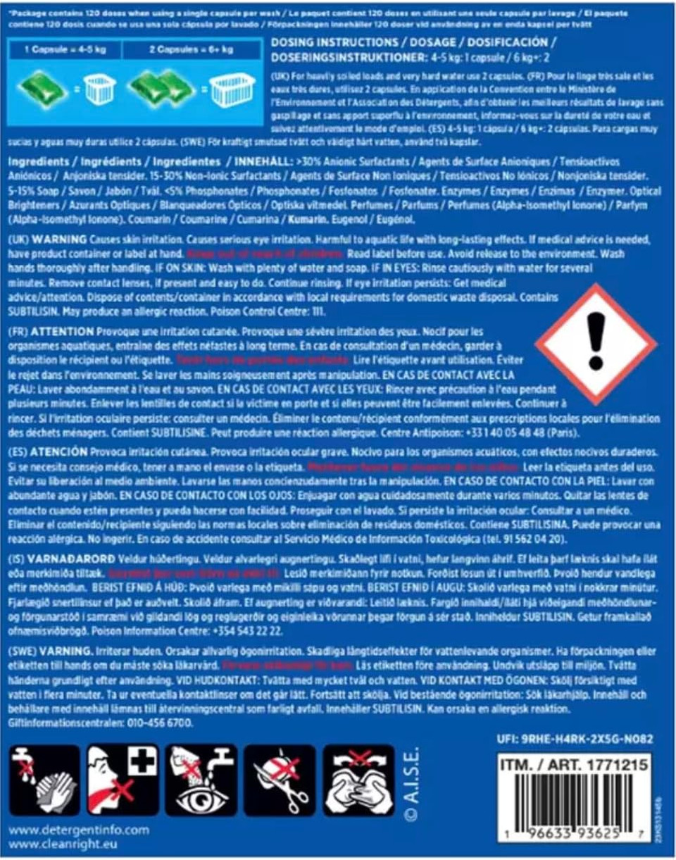 Kirkland Signature Ultra Clean Laundry Bio Detergent, 2 x 60 Pack