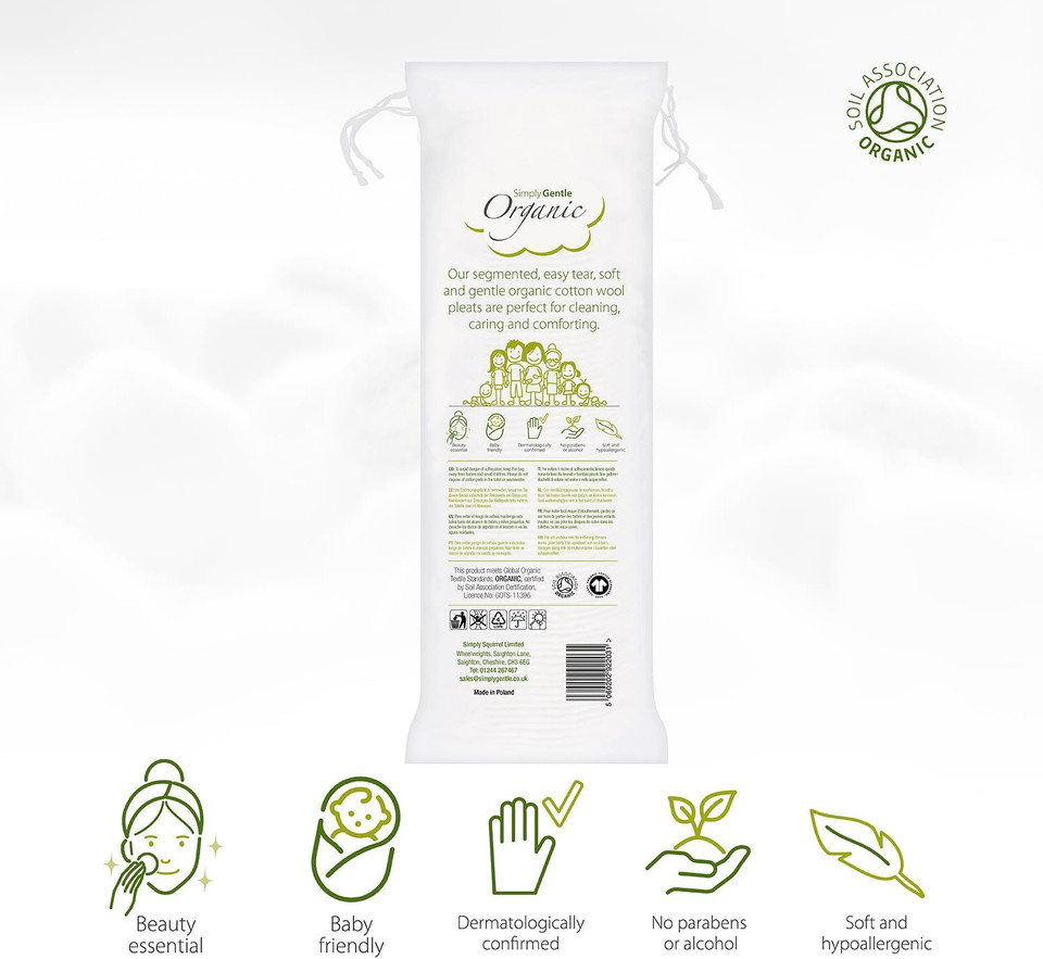 Simply Gentle Organic Cotton Wool Pleats - Perfect for Sensitive Skin - Pure Cotton Pleat with No Paraben or Alcohol - Free from Odours or Irritants - Hypoallergenic Soft Wool Pleat - (100g Pack of 6)