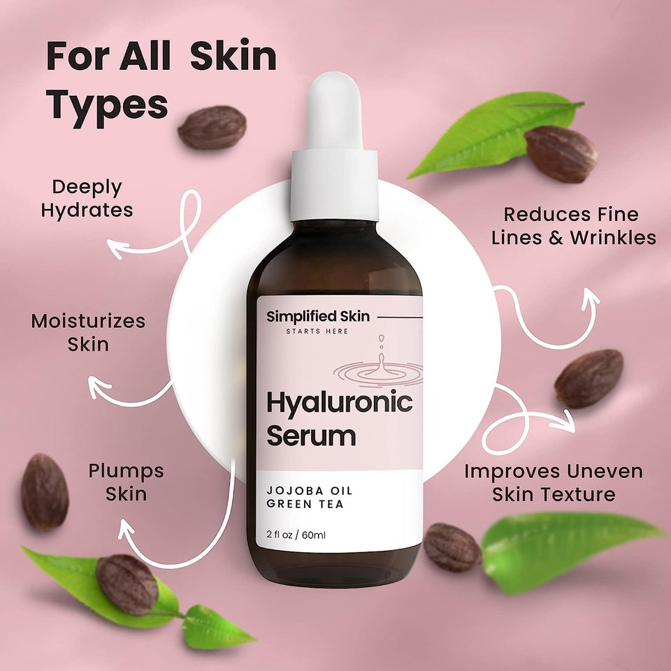 Hyaluronic Acid Vitamin C Serum For Face (2 Oz) W/Green Tea For Timeless Anti-Aging, Moisturizing Retinol Serum Alternative, Hydrating Face Serum Oil By Simplified Skin - 2Pk