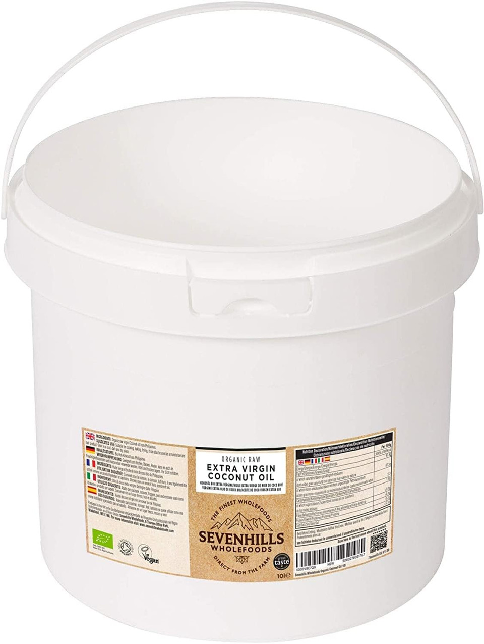 Sevenhills Wholefoods 3L Organic Extra Virgin Raw Coconut Oil (Cold-Pressed), Recyclable Plastic Tub, For Cooking, Baking, Skin Moisturiser, Hair Conditioner