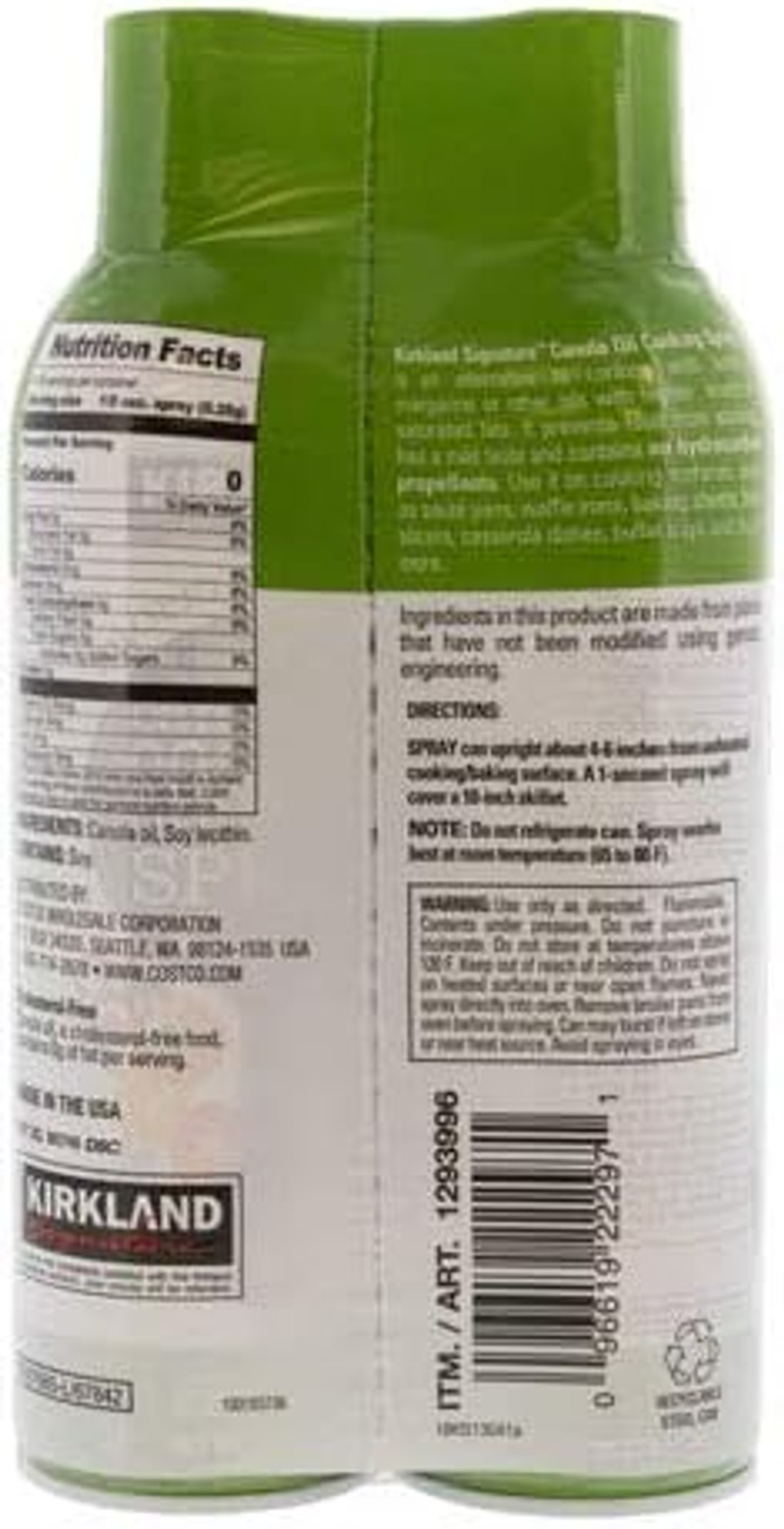 Kirkland Signature Canola Oil Cooking Spray Propellant Free - Pack of 2 x 397g