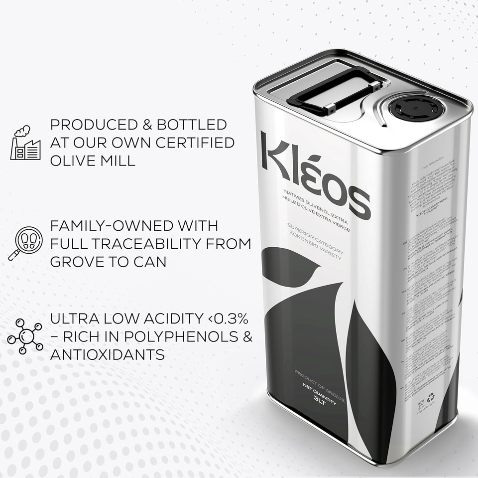 Kleos Extra Virgin Olive Oil 1 Liter - Harvest 2024-25 - Cold-Pressed Greek Olive Oil from Koroneiki Olives - Premium Quality