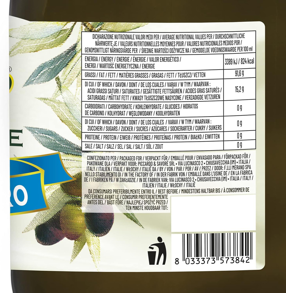Le Terre di Colombo  European Extra Virgin Olive Oil, Light and Fruity, 1 L