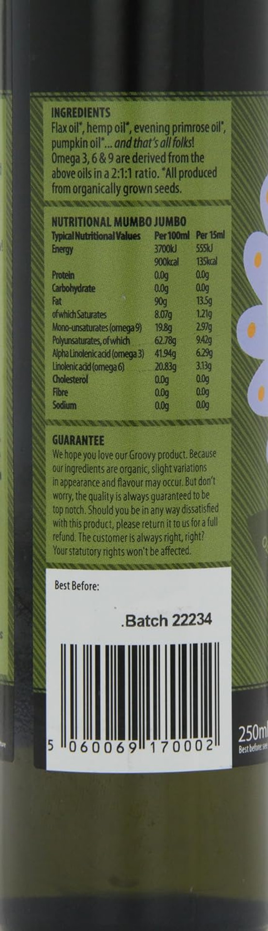 Groovy Foods Organic Cool Oil Rich in Omega 3,6,9, 250ml (Pack of 3)