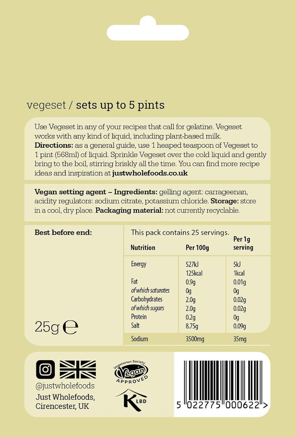 Just Wholefoods - Vegeset - 5x25g