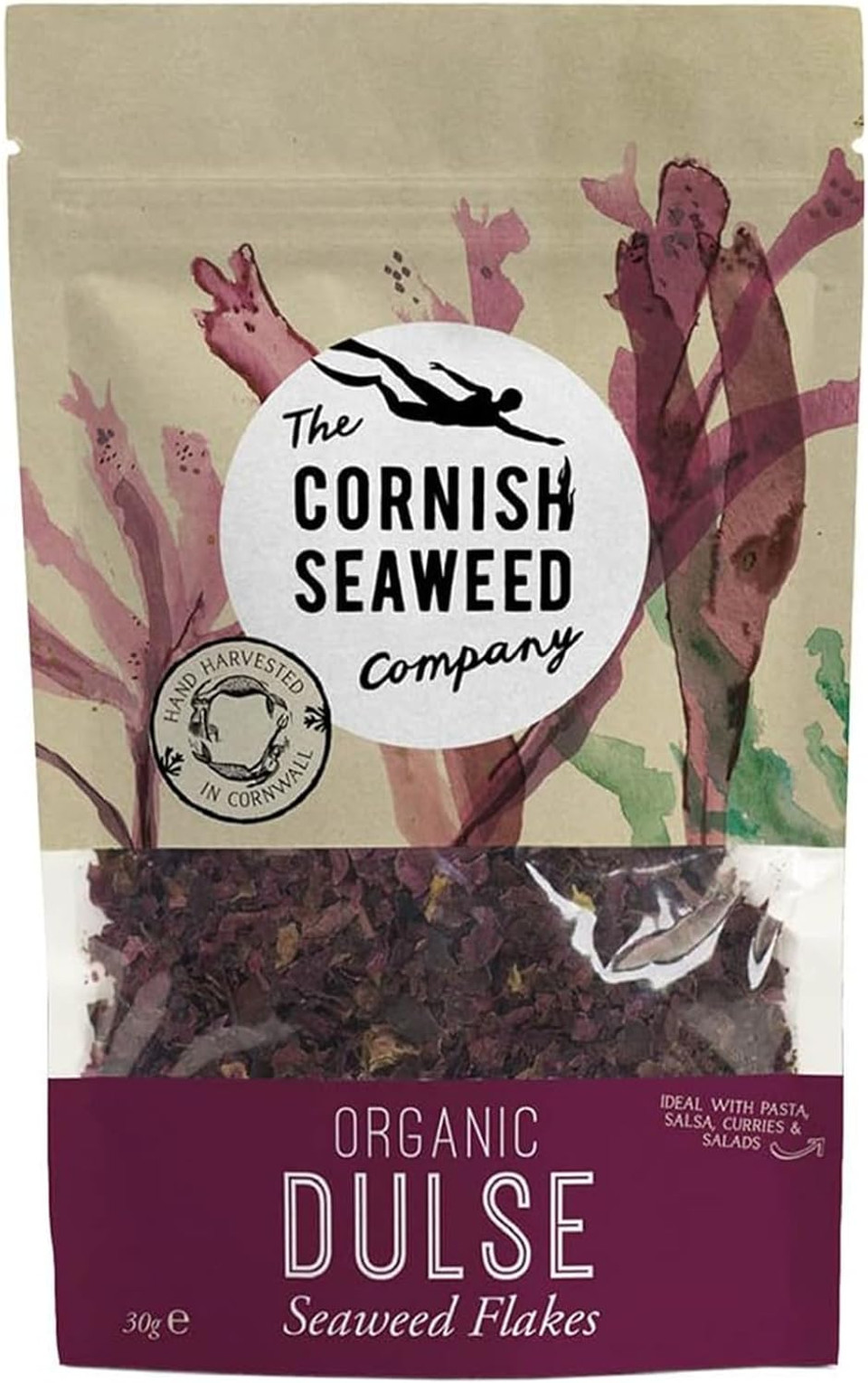 Flaked Organic Dulse Flakes. 40g by The Cornish Seaweed Company