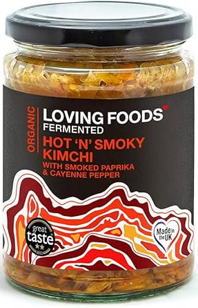 Loving Foods *Organic & Made in The UK* Hot 'n' Smoky Kimchi (475g) Raw, Unpasteurised & Bursting with Beneficial Live Bacteria (12 x Jars)