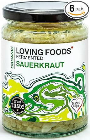 Loving Foods Award-Winning *Organic & Made in the UK* Sauerkraut (475g) Raw, Unpasteurised & Bursting with Beneficial Live Bacteria (1 x Jar)