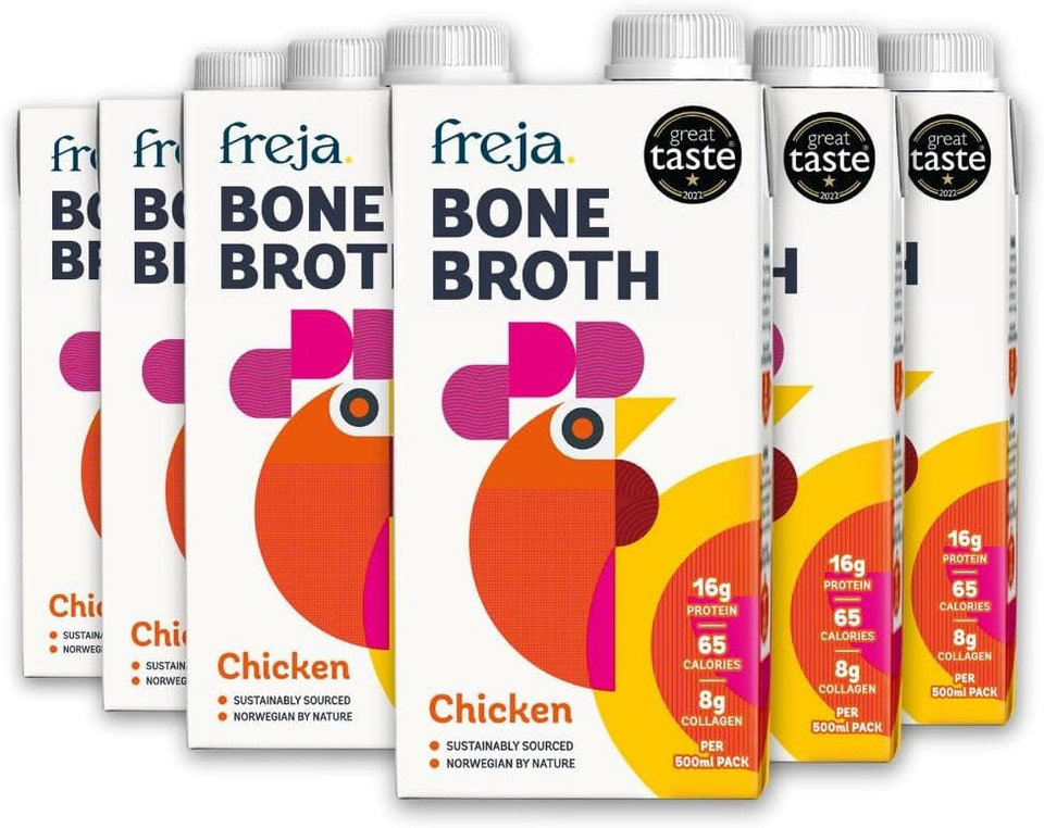 Freja Best of Bone Broth Mixed Pack | Beef & Chicken | Premium Broth | Delicious & Natural | Low Calorie | High Protein & Collagen | Not from Concentrate, Powder or Cubes | 6 x 500ml