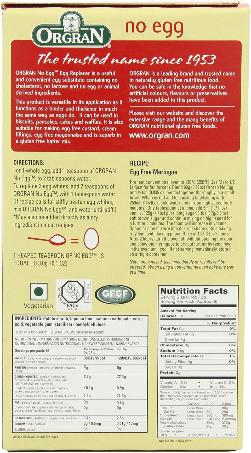 Orgran Gluten Free No Egg Natural Egg Replacer 200 g (Pack of 8)