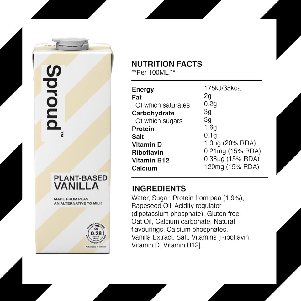 SPROUD Vegan Pea Protein Milk, Vanilla Flavour, Pack of 6 (6 x 1000 ml)