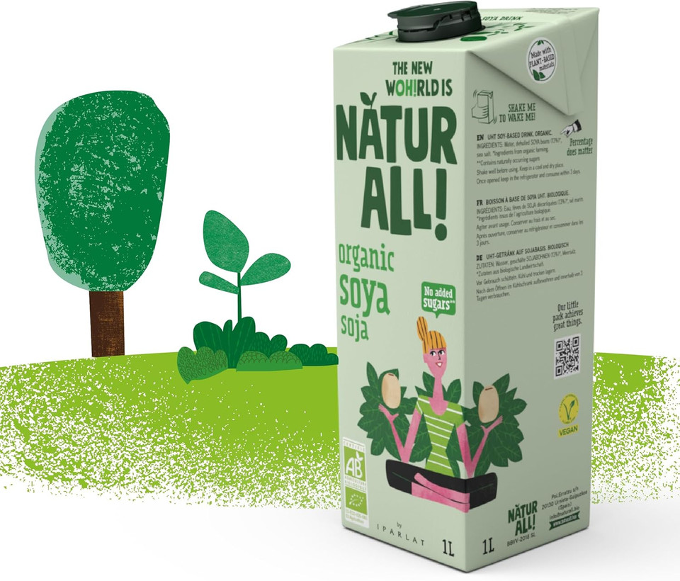 NATUR ALL | Organic Soya Drink 1L - Unsweetened, Only 3 Ingredients, 100% Plant-Based, Vegan (6 unit box)