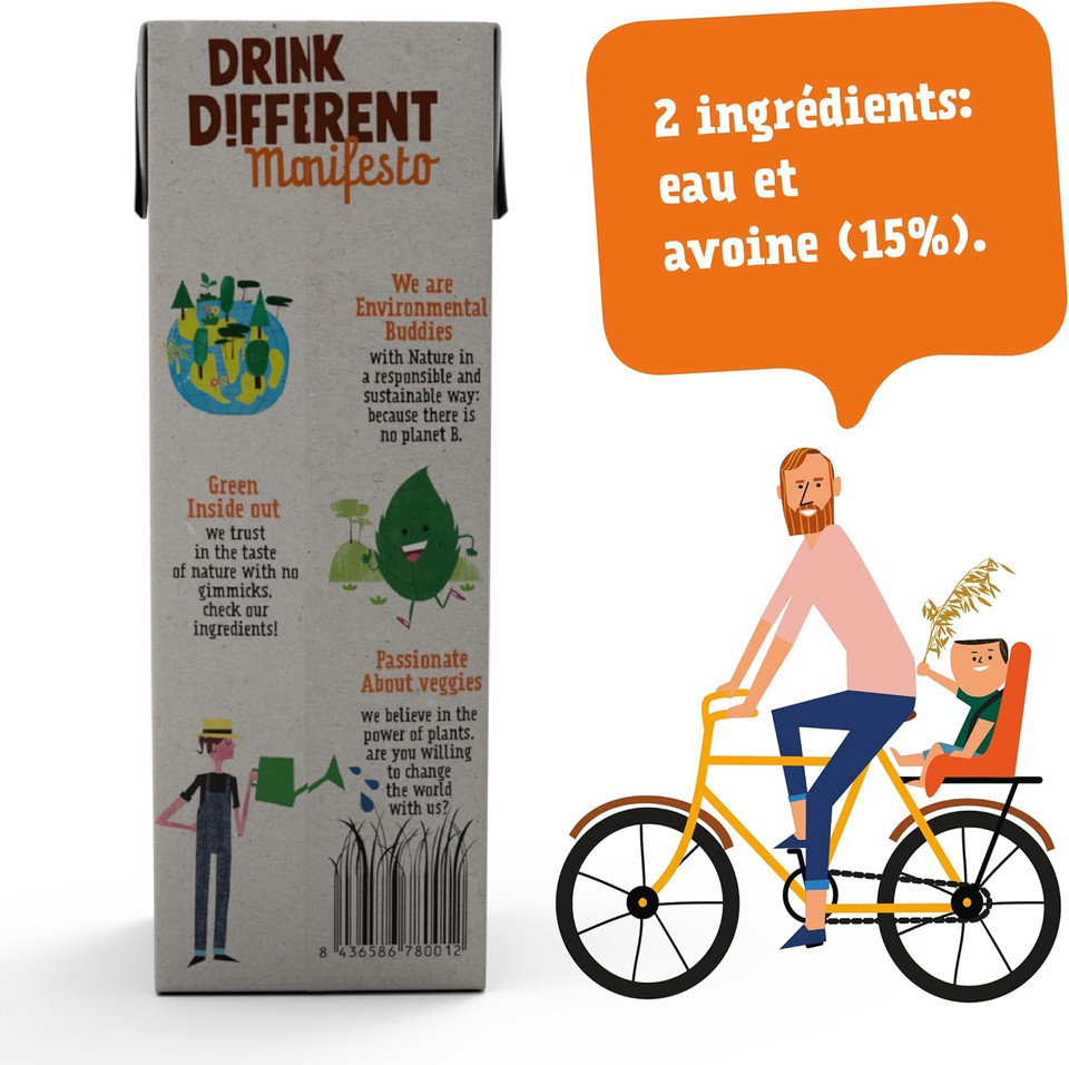 NATUR-ALL | Just Oat Drink 1L - Only 2 Ingredients: Water & Oat, Unsweetened, 100% Plant-Based, Eco-Friendly Packaging, Vegan (6 unit box)