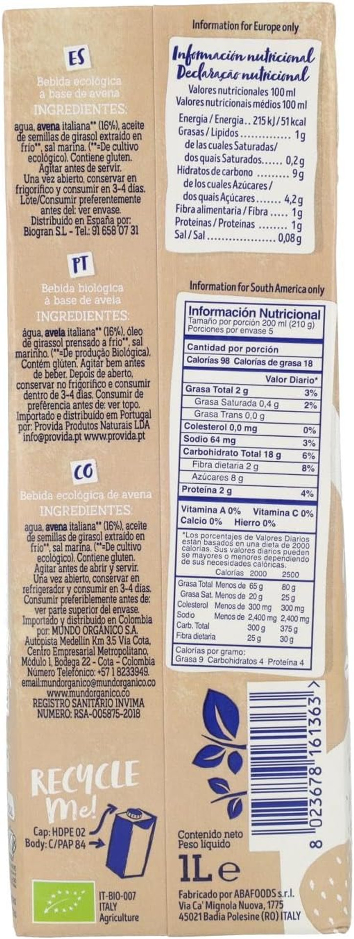 Isola Bio Organic Oat Drink 1000ml