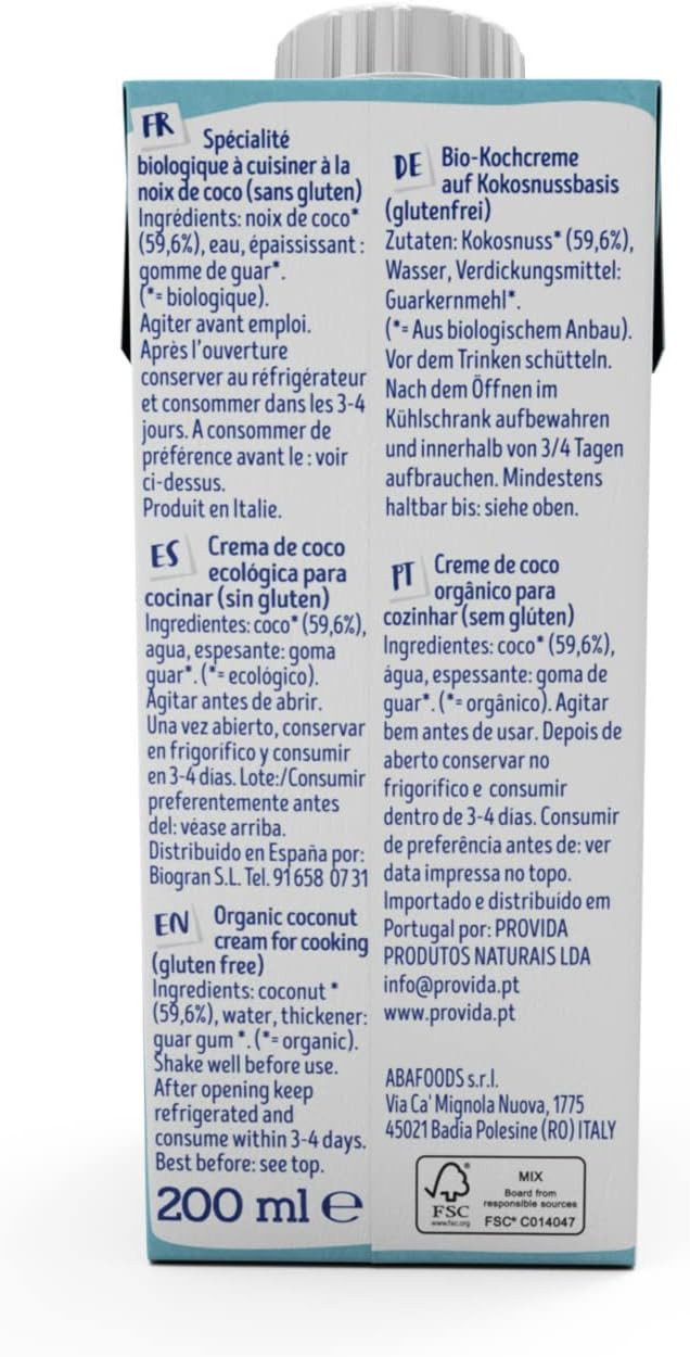 Isola Bio Org Coconut Cream for Cooking 200 ML x 1