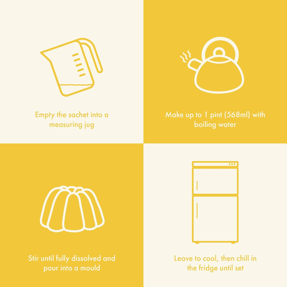 Just Wholefoods Vegan Jelly 12 x 85g | Gluten Free, Quick Set, Gelatine Free | Free from Artificial Colours and Flavouring | Makes 12 pints of Jelly (Lemon)