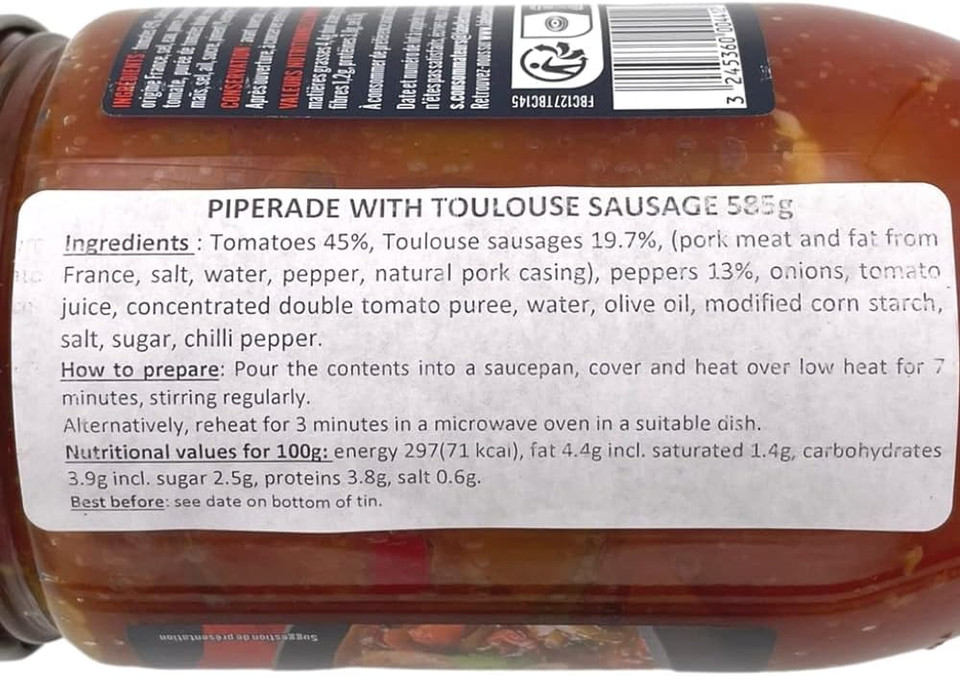 La Belle Chaurienne Piperade with Toulouse Sausages 585g