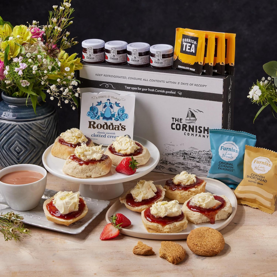 The Cornish Company Afternoon Tea Hamper  Deluxe Tea Set Hamper Gifts for Women Includes Fresh Scones, Biscuits  Birthdays, Anniversaries & Special Occasions