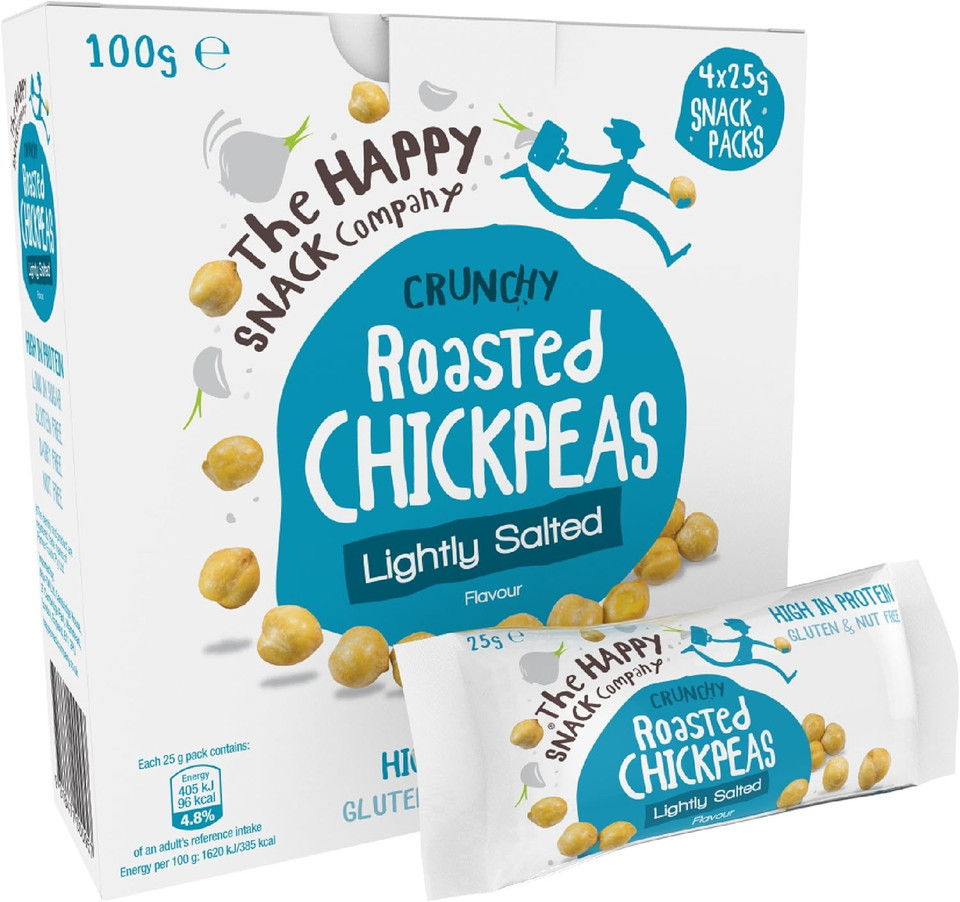 The Happy Snack Company Roasted Chickpeas, Lime & Cracked Pepper Flavour Healthy Snacks, Plant Protein, Gluten Free Tasty Snacks, Vegan, 110 Calories, 25g Portion, Pack of 20