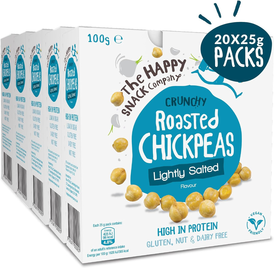 The Happy Snack Company Roasted Chickpeas, Lime & Cracked Pepper Flavour Healthy Snacks, Plant Protein, Gluten Free Tasty Snacks, Vegan, 110 Calories, 25g Portion, Pack of 20