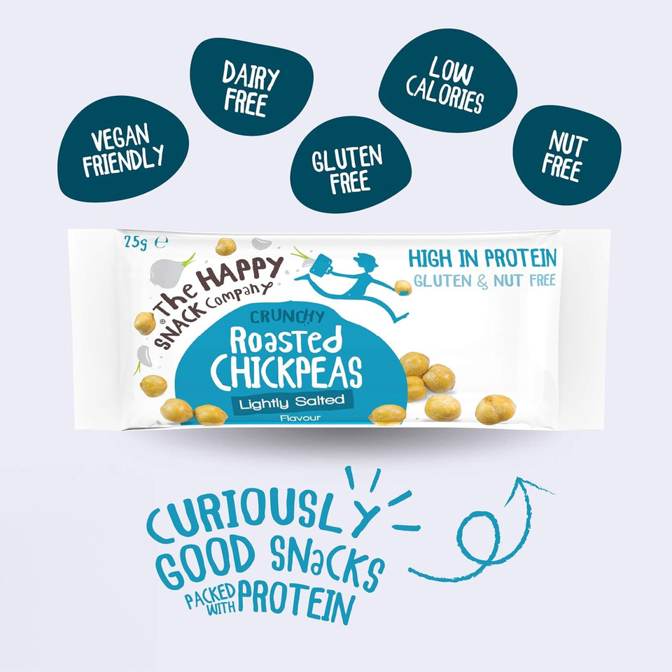 The Happy Snack Company Chocolate Chickpeas, Dark Chocolate & Raspberry Flavoured Tasty Snacks, 99 cals, Nut Free, Vegan, Gluten Free, 20g Portion, Pack of 20 The Happy Snack Company Chocolate Chickpeas, Dark Chocolate & Raspberry Flavoured Tasty Snacks, 99 cals, Nut Free, Vegan, Gluten Free, 20g Portion, Pack of 20