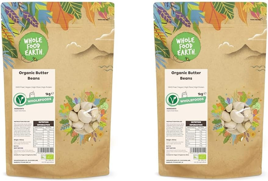 Wholefood Earth Organic Butter Beans 3kg GMO Free | Vegan | High Fibre | High Protein | Certified Organic