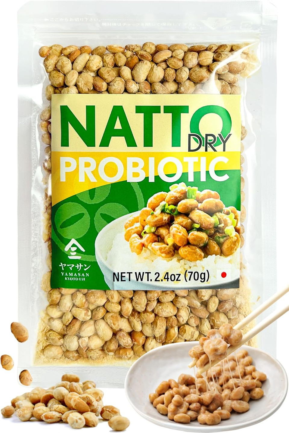 YAMASAN KYOTO UJI Japanese Natto Fermented Soybean, Freeze-Dried Natto Beans, Japanese Probiotic and Prebiotic Superfood - Vitamin K, Low Sodium, Non-GMO, Vegan, Made in Japan (70g)