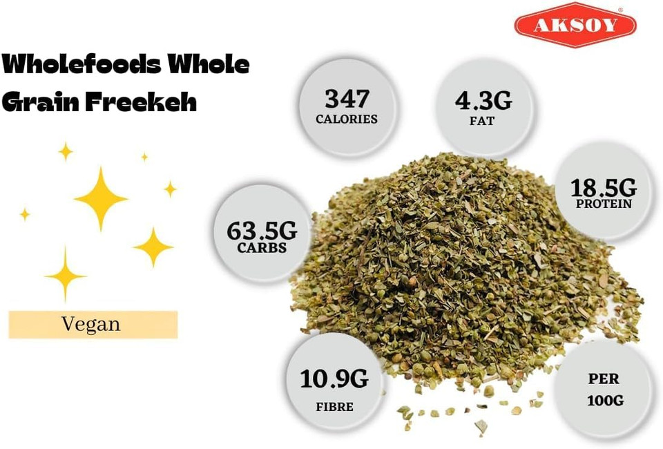 Aksoy Wholefoods Whole Grain Freekeh 10KG | Nutritious and Natural Grain Option with High Fiber Content, Perfect for Soups, Pilafs, and Salads  A Delicious and Wholesome Choice