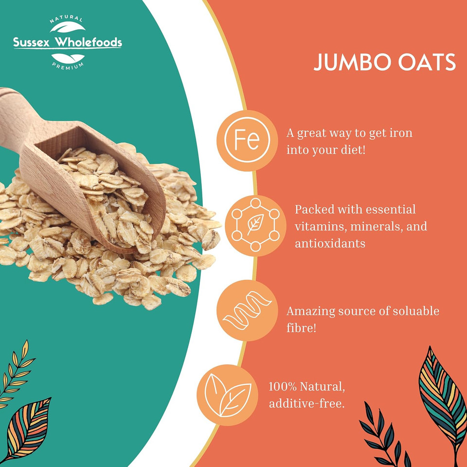 Sussex Wholefoods Jumbo Oats 500g - Hearty, Nutritious, Perfect for Porridge & Baking