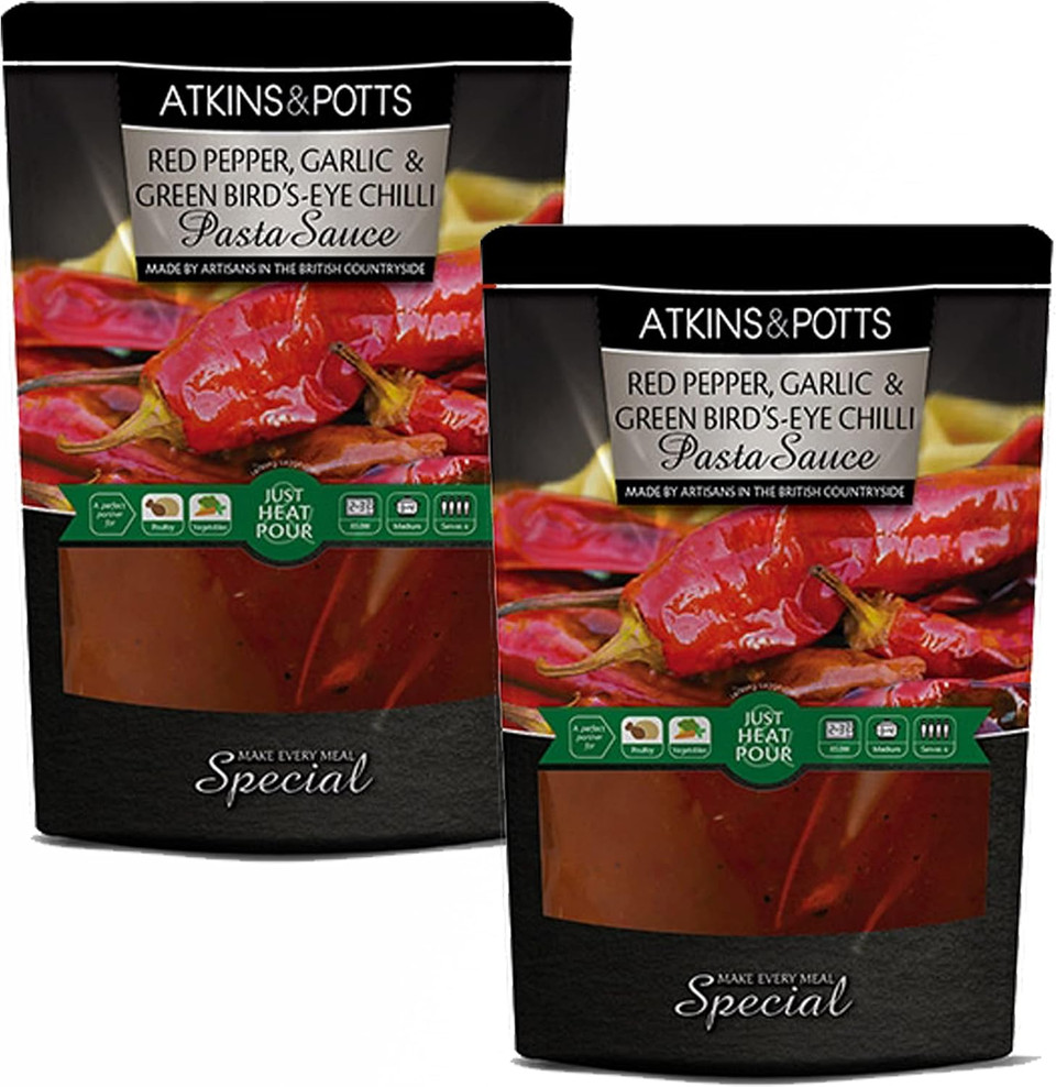 Atkins & Potts Red Pepper, Garlic & Green-Birds-Eye Chilli Pasta Sauce 350g | Pack of 2