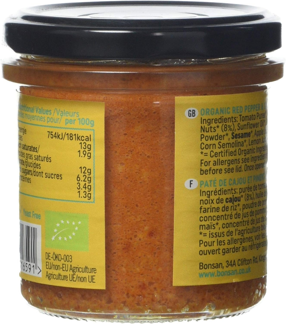 Bonsan Organic Vegan Cashew Bell Pepper Pate, 130g (Pack of 6)