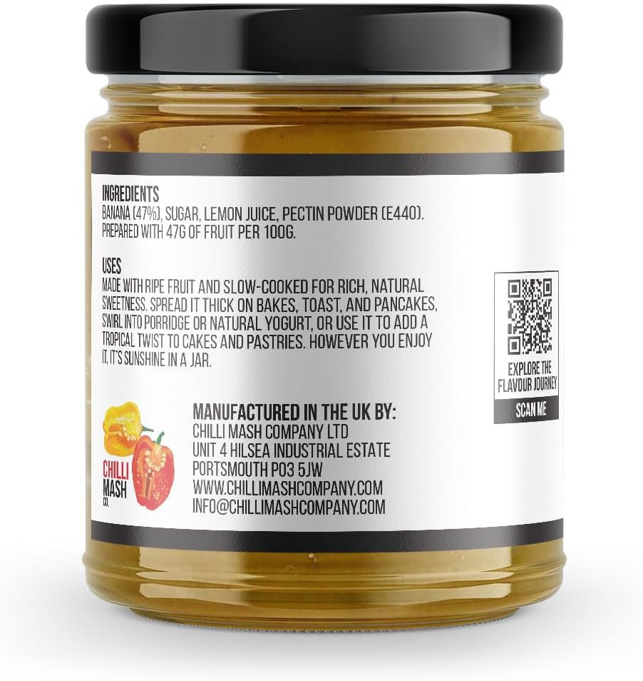 Banana Jam 190g - Chilli Mash Co - Sweet, Fruity, Caribbean-Inspired Spread Made with Costa Rican Bananas, Sugar and Lime Juice
