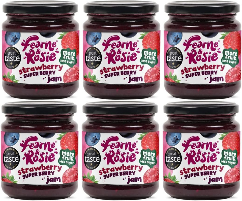 Fearne & Rosie Strawberry Jam, Award Winning, More Fruit & 40% Less Sugar, Vegan Friendly, Gluten Free, 100% Natural Ingredients, No Palm Oil, No Concentrates & B Corporation Certified 6 x 310g Jar