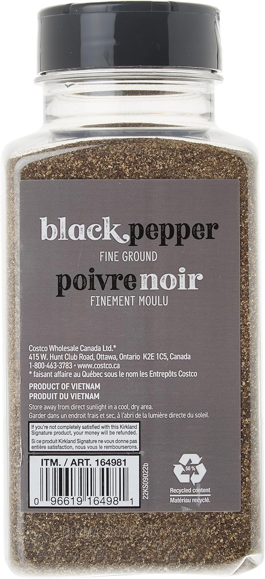 Kirkland Signature Spice Seasoning Dressing Fine Ground Black Pepper Jar 348g