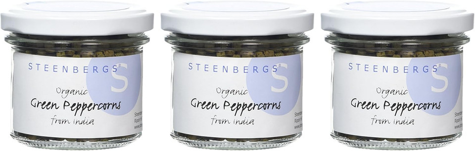 Steenbergs Organic Green Peppercorns Standard Jar - 25g (dried)