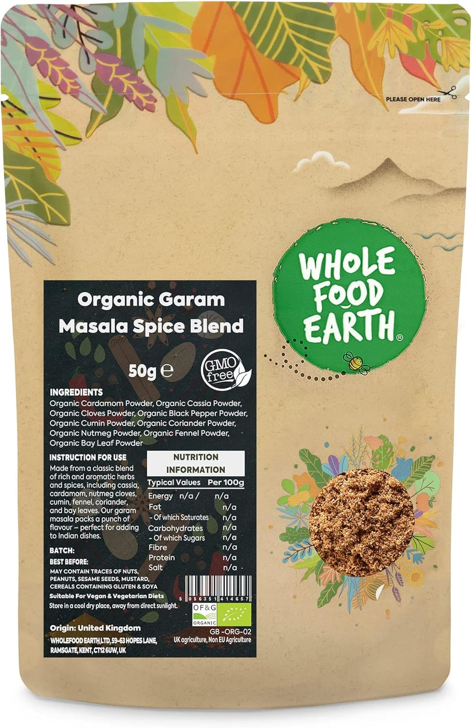Wholefood Earth Organic Garam Masala Spice Blend 50 g | GMO Free | Certified Organic