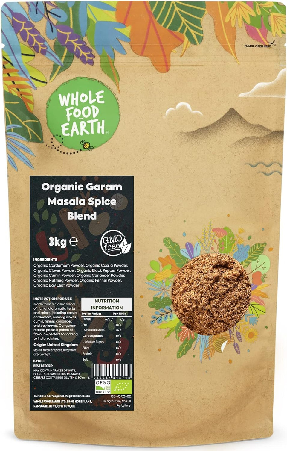 Wholefood Earth Organic Garam Masala Spice Blend 3 kg | GMO Free | Certified Organic