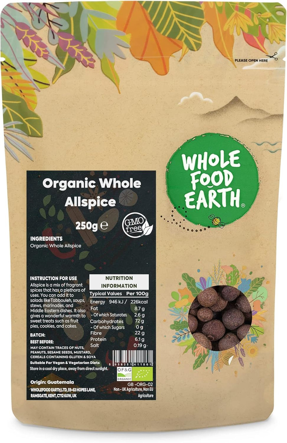 Wholefood Earth Organic Whole Allspice 2 kg | GMO Free | Certified Organic