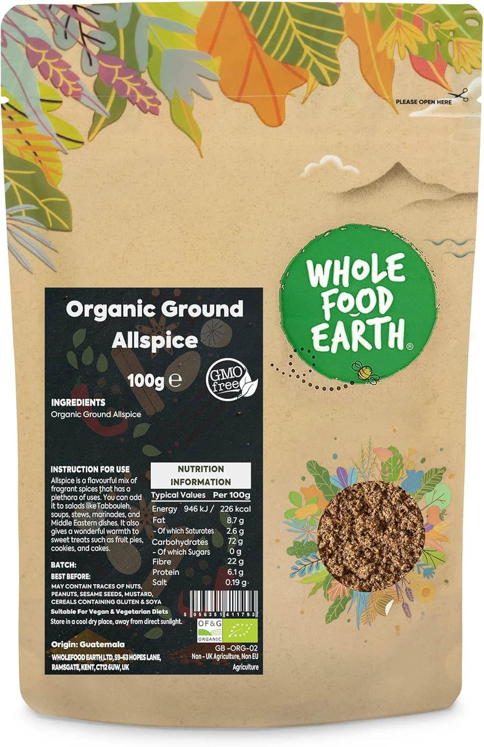 Wholefood Earth Organic Ground Allspice 100 g | GMO Free | Certified Organic