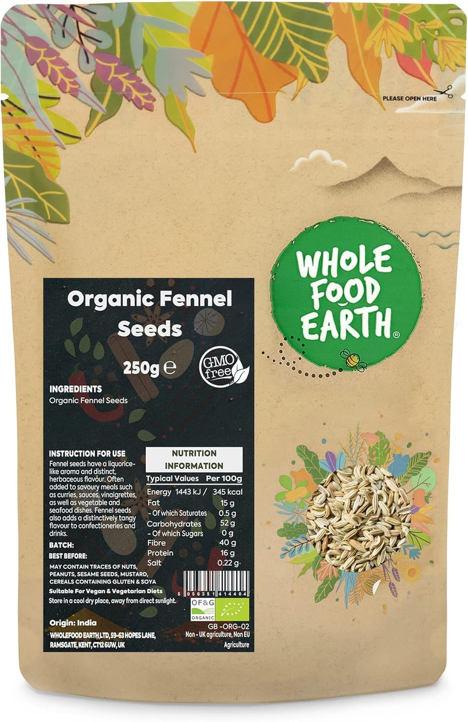 Whole Food Earth® - Organic Fennel Seeds 3 kg | GMO Free | Certified Organic