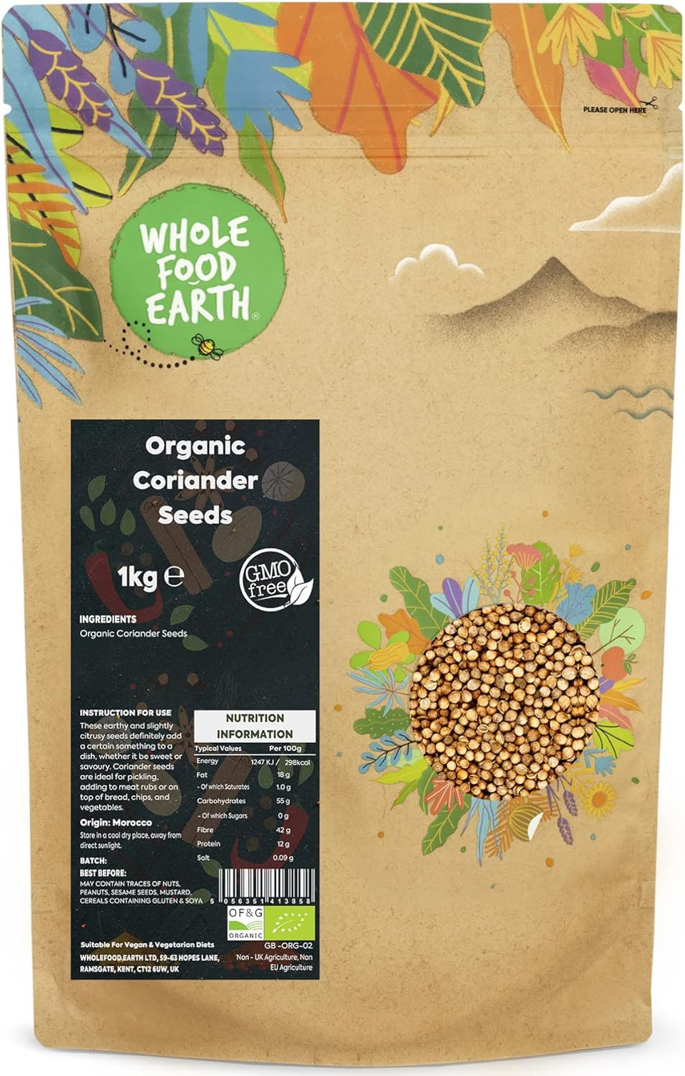 Wholefood Earth Organic Coriander Seeds 1 kg | GMO Free | Certified Organic