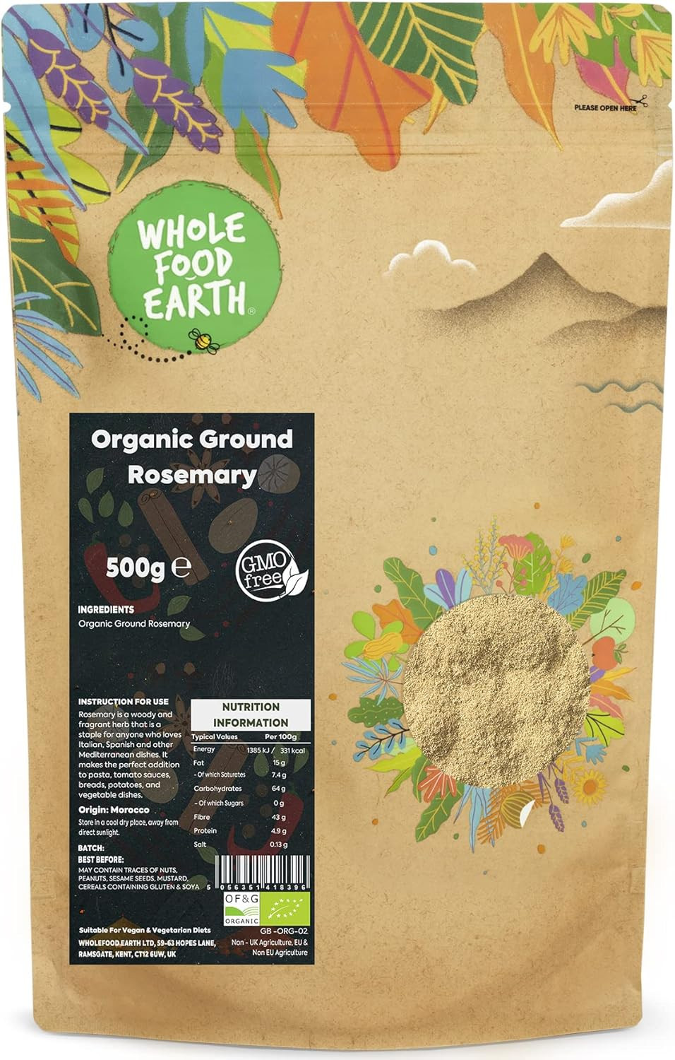 Wholefood Earth Organic Ground Rosemary 50 g | GMO Free | Certified Organic